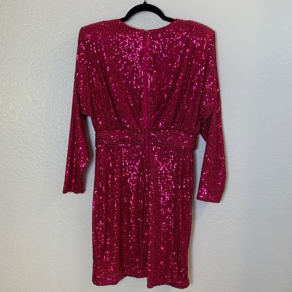 Eliza J Pink Sequins Mini Dress Size 10 Long Sleeve Cocktail Party Event Glam - Picture 13 of 16